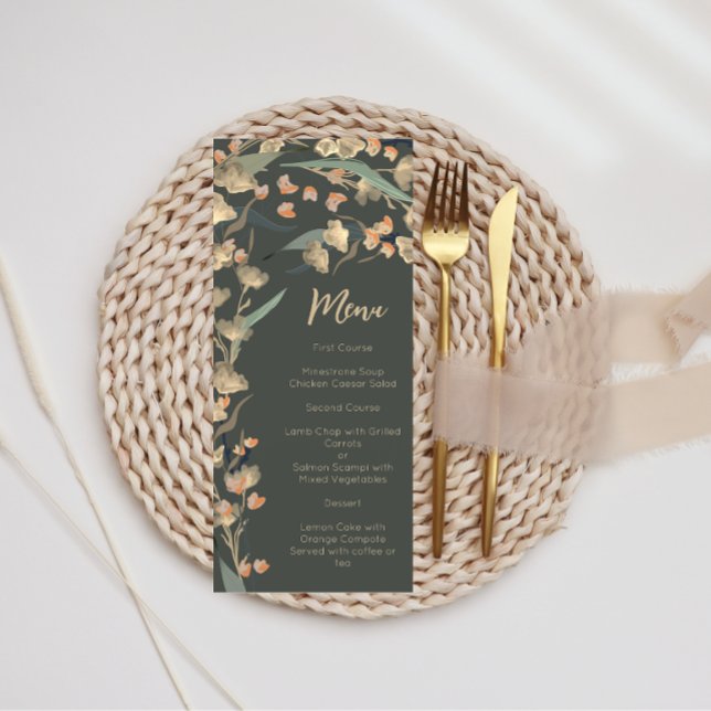 Menu Elegante Esmeralda e Flor Silvestre Bege Botânica  (Criador carregado)