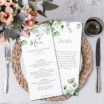 Menu Elegante eucalipto verde obrigado de casamento<br><div class="desc">Criado a coordenar com a nossa coleção "Airy Eucalyptus and Dourado Elegant Wedding", este cardápio de casamento personalizável é perfeito para qualquer recepção de na moda e casamento elegante. Com um buquê contemporâneo e arejado de folhas de eucalipto complementado com delicados e suaves verdes e speck de ouro (impressos), este...</div>