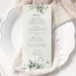 Menu Elegante Eucalyptus Deixa Casamento Dourado Verde<br><div class="desc">Lindos cartões de cardápio de casamento com aquarela eucalipto e folhas de ouro. Escolha perfeita para primavera e casamentos de verão.</div>