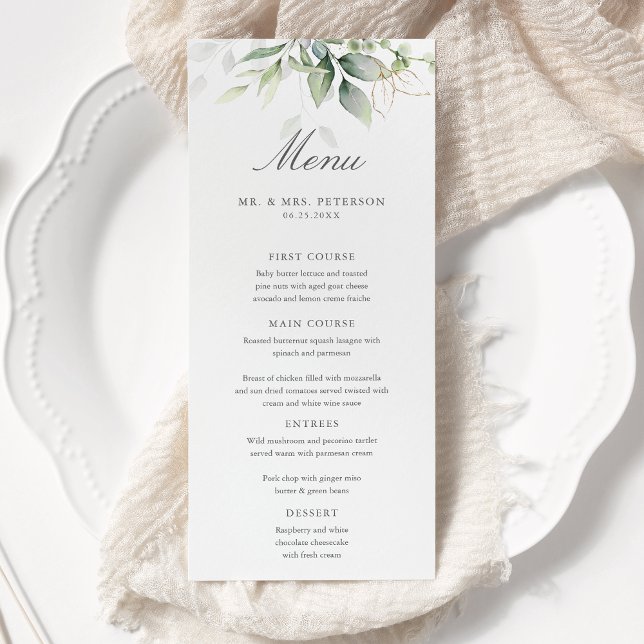 Menu Elegante Eucalyptus Deixa Casamento Dourado Verde (Criador carregado)
