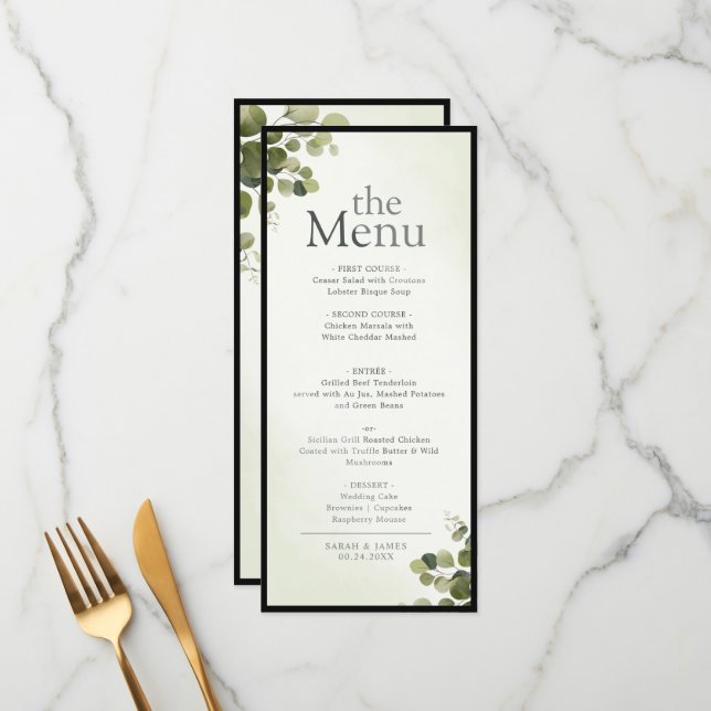 Menu Elegante Eucalyptus deixa Janta do orçamento russo (Frente/Verso In Situ)