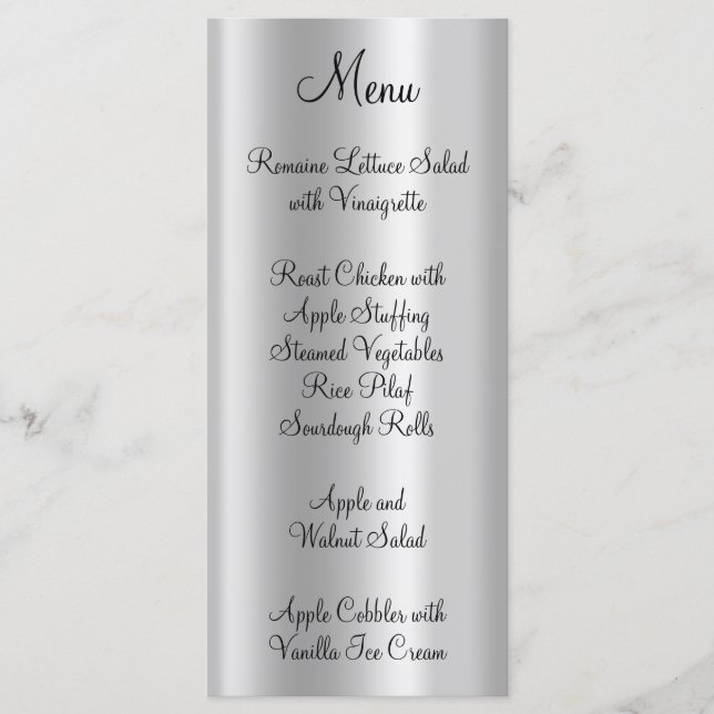 Menu Elegante Faux Brillante Folha de Prata Pálida (Frente)