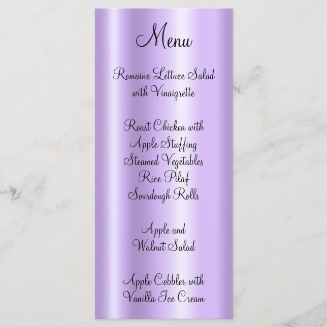 Menu Elegante Faux Roxo Pálido Brilhante Brilho (Frente)