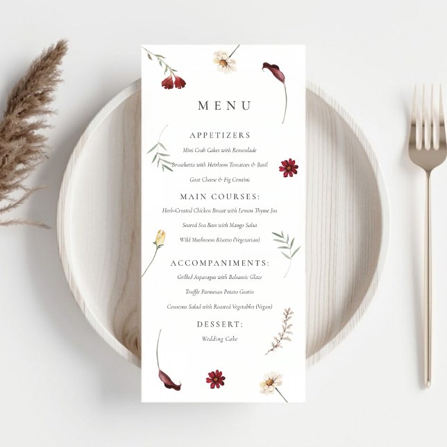 Menu Elegante Flor de Outono no Casamento de Aquarela S (Elegant Watercolor Fall Autumn Wildflower Wedding Menu)