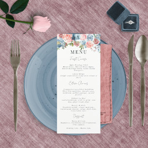 Menu Elegante Floral de Blue e Rosa em Swag