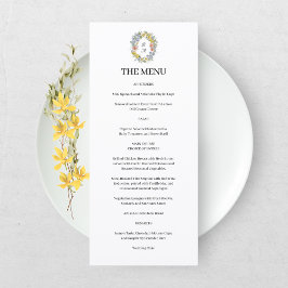 Menu Elegante Floral de Flor Silvestre Monograma Crista