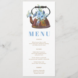 Menu Elegante Floral Dusty Blue Chá de panela Tea Party