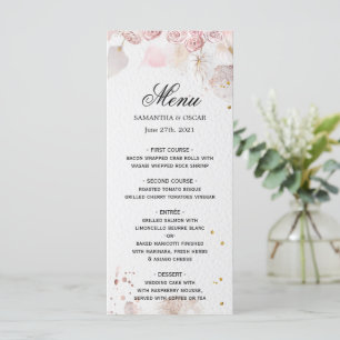 Menu Elegante Floral Rosa Pastel Moldura Chique