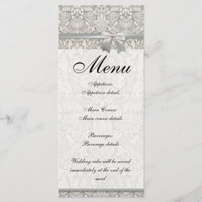 Menu elegante formal brocado de renda damasco branco (Frente)