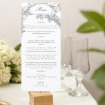 Menu Elegante francês Rococo Floral<br><div class="desc">Este clássico conjunto de designs decorativas históricas é inspirado pelas gravações do pintor de corte francês Alexis Peyrotte no século 18,  com cinzas leves sobre folhas brancas de acanthus,  rolhas de ornamentado,  flores e árvores. Inclui campos de texto editáveis para suas opções de menu.</div>