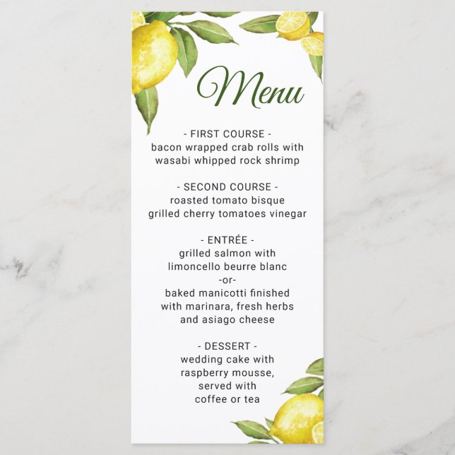 Menu Elegante Lemons Greenery Janto Casamento (Frente)