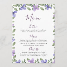 Menu Elegante Lilac Dusty Recepção de casamento Floral