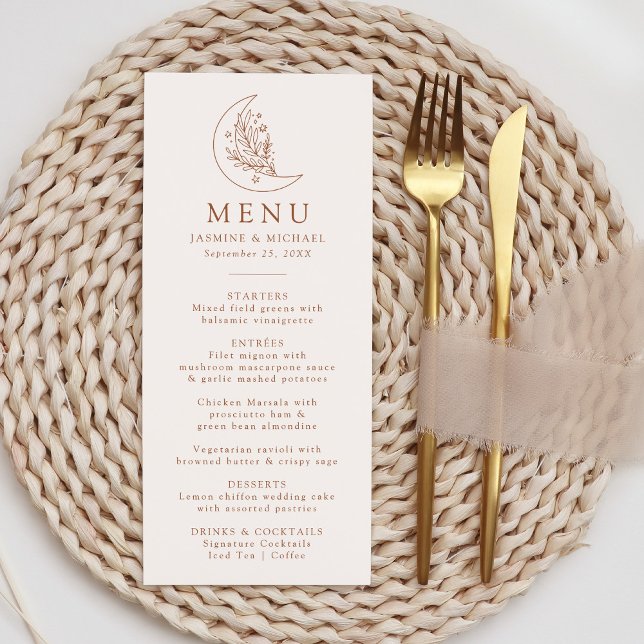 Menu Elegante Lua e Estrelas Terracotta Wedding (Criador carregado)