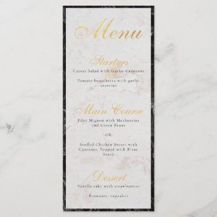 Menu Elegante Mármore Preto Branco Letra Dourada Falsa