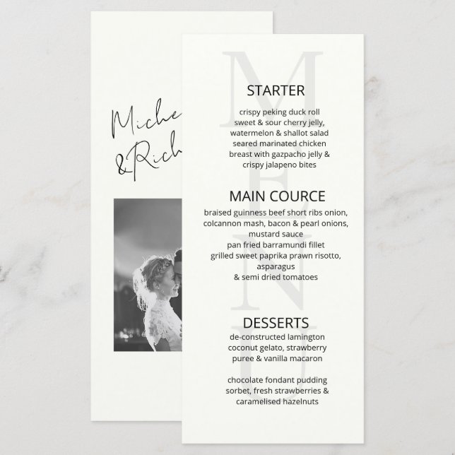 Menu Elegante Minimalista Casamento de Fotografia com L (Frente/Verso)