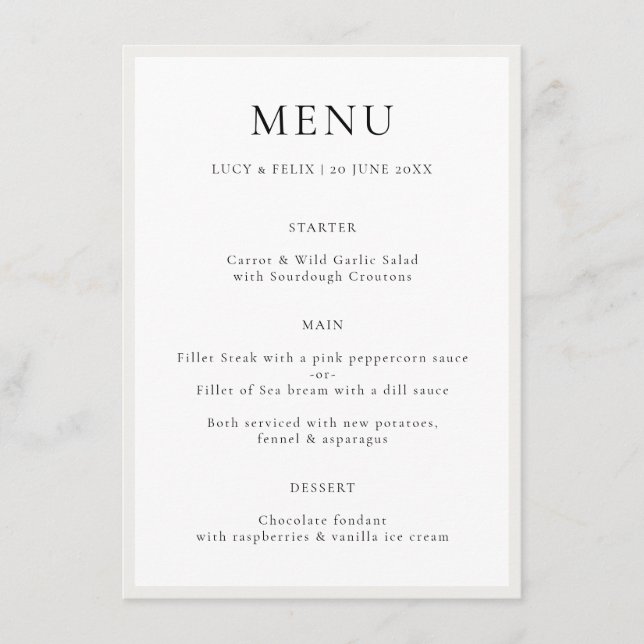 Menu Elegante Minimalista | Casamento Simples Quic Mode (Frente)