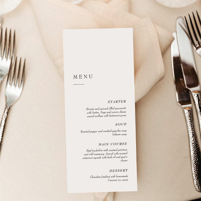 Menu Elegante Minimalista Preto & Branco | Jantar de Ca (Criador carregado)