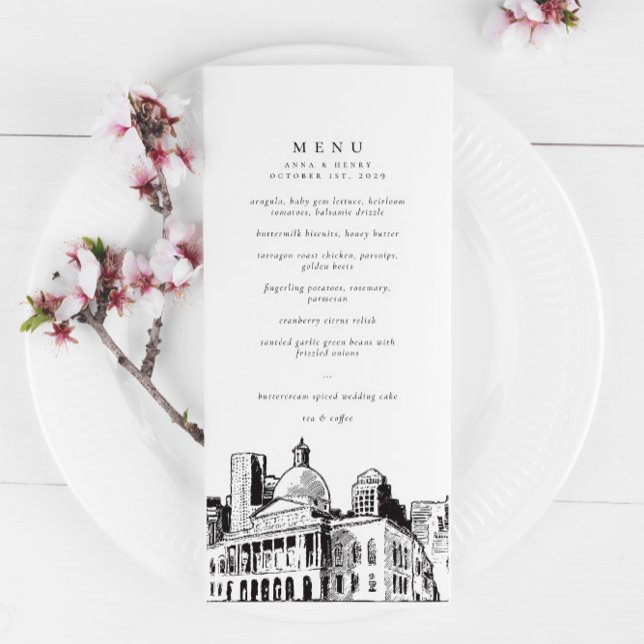 Menu Elegante Modern Boston Sketch New England Casament (Criador carregado)