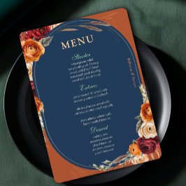 Menu Elegante moderno outono laranja naval floral casam