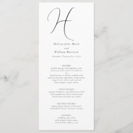 Menu Elegante Monograma Chic Clássico Preto Branco Casa
