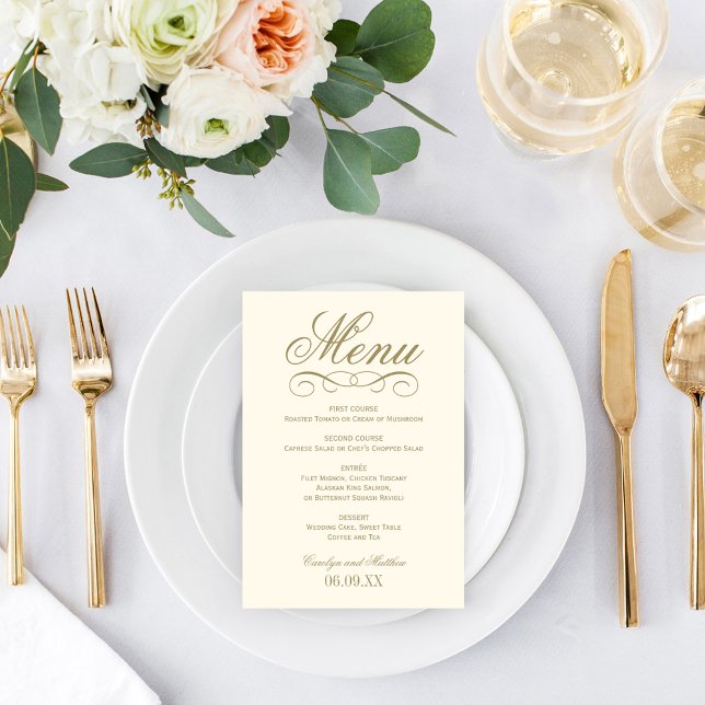 Menu Elegante Monograma de Noivado com Rolo de Ouro Ant (Criador carregado)