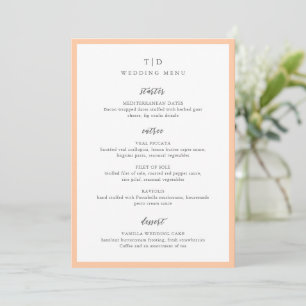 Menu Elegante Monograma de Pêssego Casamento Moderno