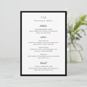 Menu Elegante Monograma Preto e Branco Casamento Modern
