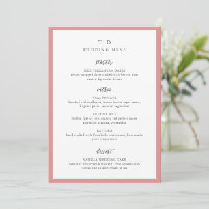 Menu Elegante Monograma Rosa Coral Casamento Moderno