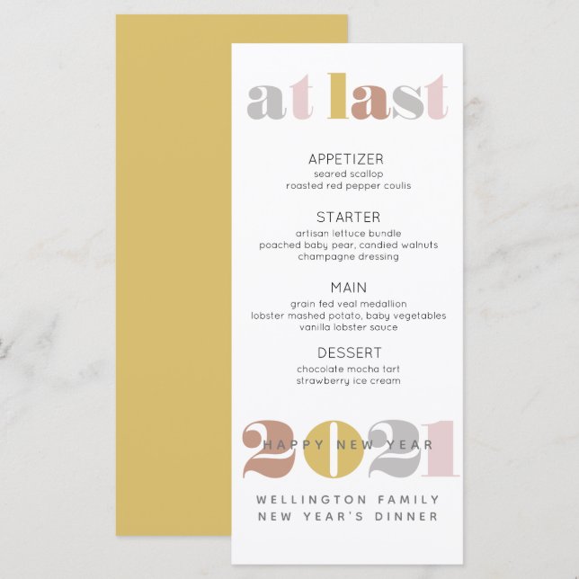 Menu Elegante no Ano Novo Dourado de 2021 (Frente/Verso)