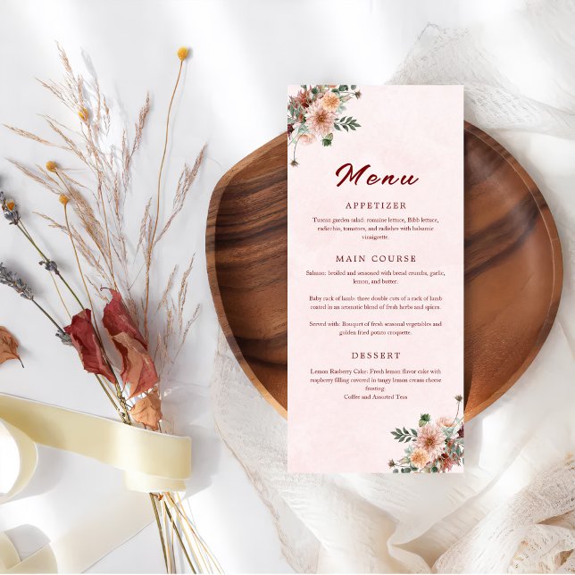 Menu Elegante no Casamento dos Toninhos Rosa de outono (Criador carregado)