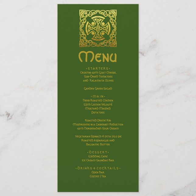 Menu Elegante Nó Celta Dourado Falso Casamento Celta Ve (Frente)