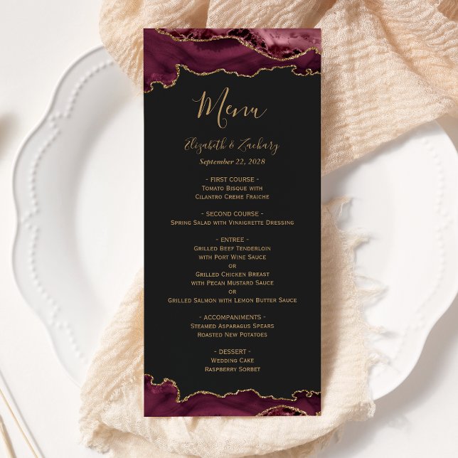 Menu Elegante Noiva Burgundy Dourado Ágata (Criador carregado)