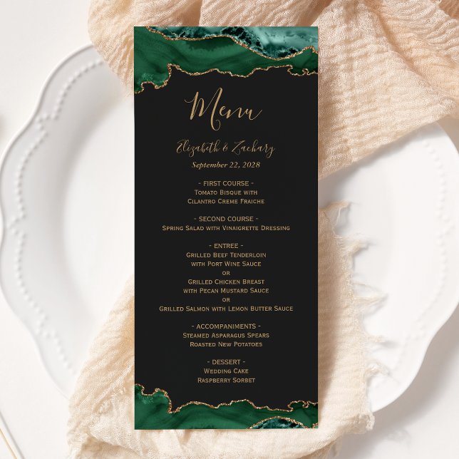 Menu Elegante Noiva Verde Esmeralda Dourado Ágata (Criador carregado)