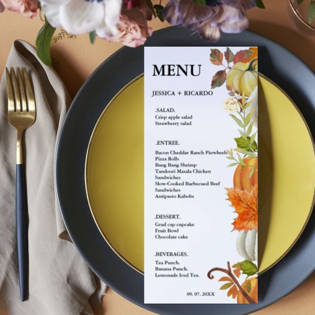 Menu Elegante Outono Abóbora Folhas de Outono Casamento (Criador carregado)