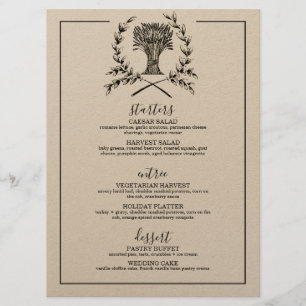 Menu elegante outono HARVEST WEDDING letterpress de out