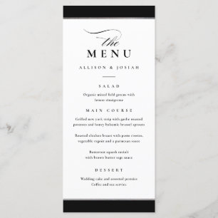 Menu Elegante Preto e Branco com Acento Prata