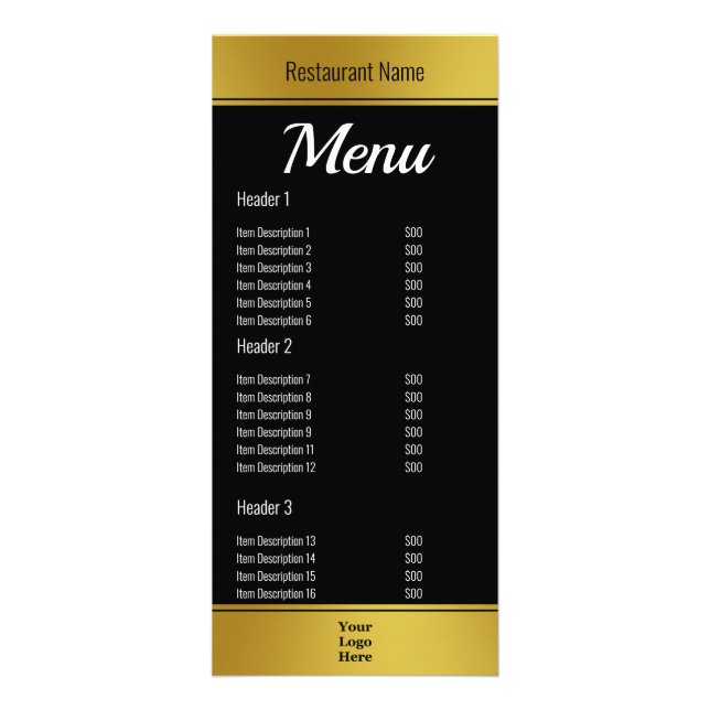 Menu Elegante Preto e Preto Dourado Seu Logotipo A (Frente)