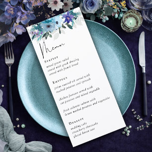Menu Elegante primavera poeira azul roxo floral casamen