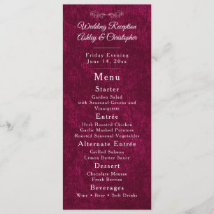 Menu Elegante Recepção de Casamento em Veludo Burgundy 