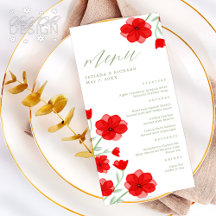 Elegante Red Watercolor Poppy Floral Wedemenu