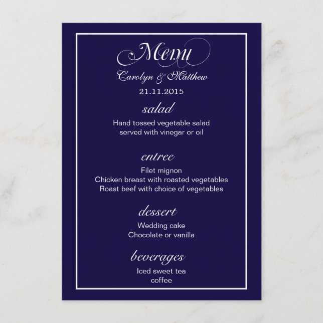 Menu Elegante Requintado Simples Cardápio de Casamento  (Frente)