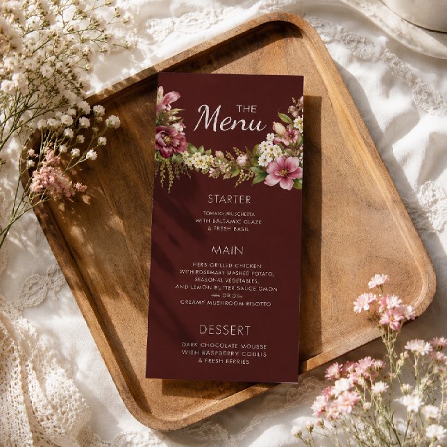 Menu Elegante Romântico Vermelho Rústico Floral   (Criador carregado)