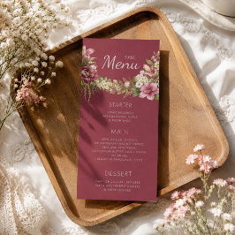 Menu Elegante Romântico Vermelho Rústico Floral