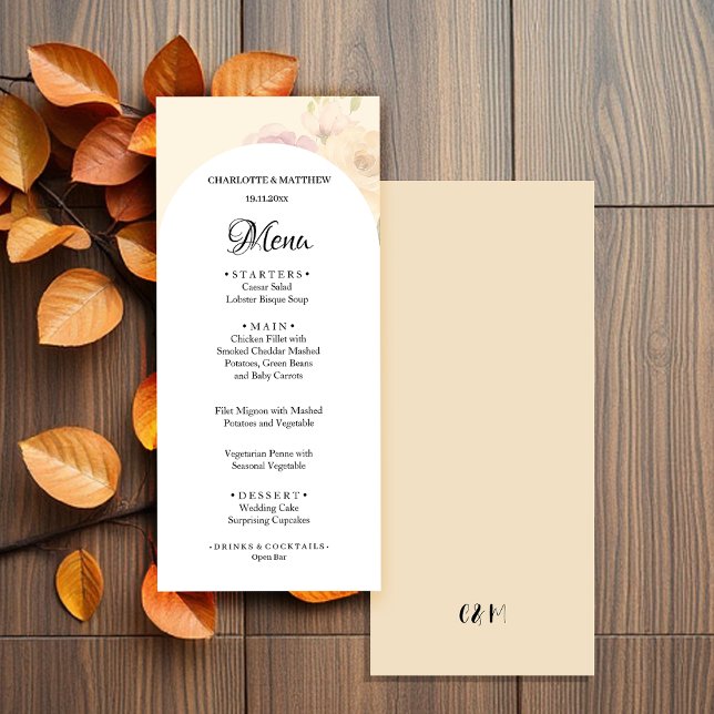 Menu Elegante Rosa Boho Floral Aquarela (Criador carregado)