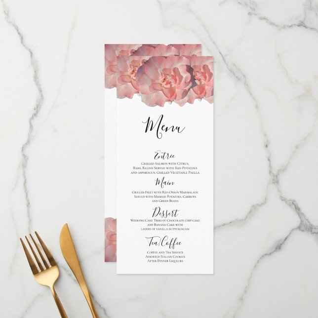 Menu Elegante Rosa Coral Floral Branco Recepção (Criador carregado)