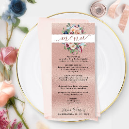 Menu Elegante Rosa Dourado Pastel Floral Quinceañera Me