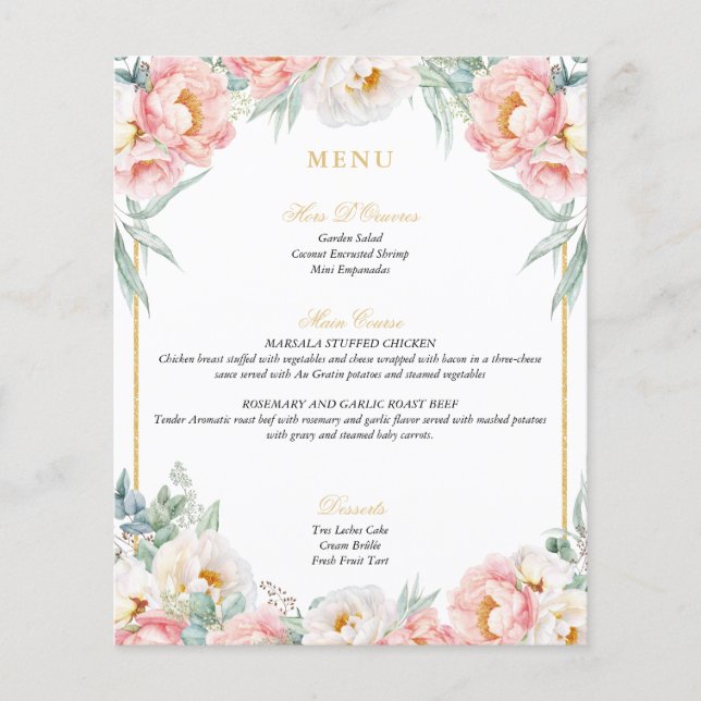Menu Elegante Rosa e Dourado Quinceañera (Frente)