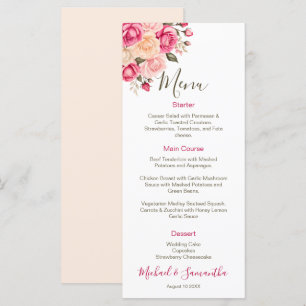 Menu Elegante Rosa Fúcsia e Casamento de Rosa Marfim