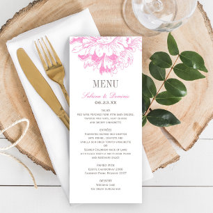 Menu Elegante Rosa Fúcsia e Flor de Peônia Cinza Casame
