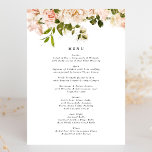 Menu Elegante Rosa Romance Wedding<br><div class="desc">Esta é uma placa de rack ou um menu de recepção de casamento. Um clássico design elegante modernizado com texto monográfico e a colocação de rosas e verde de aquarela para embelezar o menu de recepção. Flores clássicas modernas. Rosas brancas e rosa. Casamento na moda clássico com esta reviravolta do...</div>